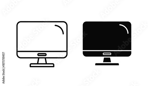Two computer monitors one on and one off in simple line art style