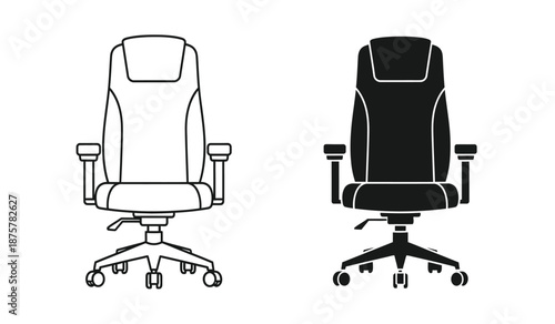 Two office chairs one in black and white outline