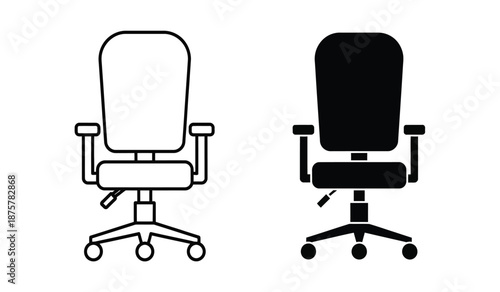 Two office chairs one outlined and one filled in black
