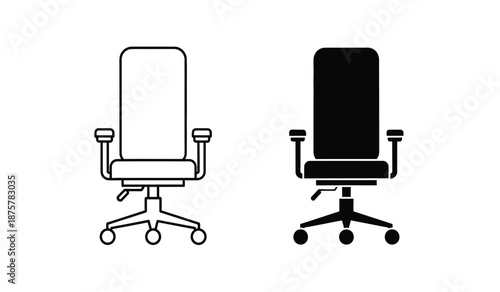 Two office chairs in line art and solid black