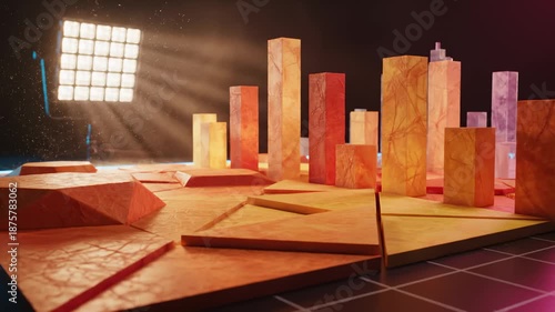 Abstract Cityscape Model With Geometric Shapes and Warm Lighting