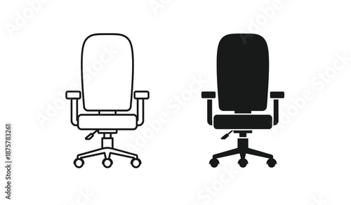 Office chair outline and solid black versions for design and decoration purposes