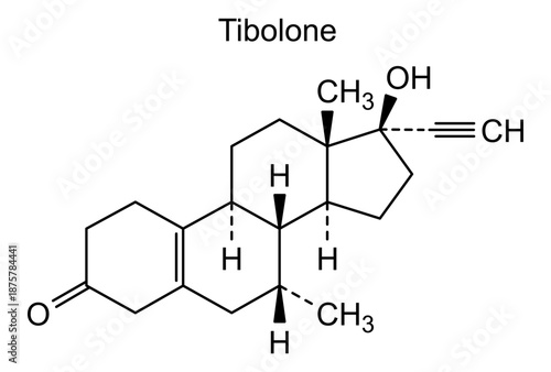 Tibolone, chemical structure of tibolone, drug substance