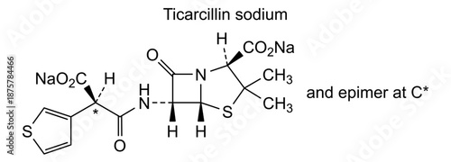 Ticarcillin sodium, chemical structure of ticarcillin sodium, drug substance