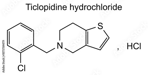 Ticlopidine hydrochloride, chemical structure of ticlopidine hydrochloride, drug substance