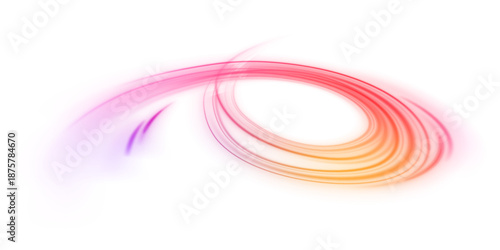 Neon pink and purple laser speed lines twist across a futuristic city road. Glowing red trails, energy waves swirl with dynamic motion, highlighting traffic flow. Futuristic vector illustration PNG.