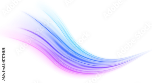 Futuristic neon purple and blue laser streaks flow along a city highway. Light trails and motion swirls create speed lines and energy flow across urban traffic. Vector illustration PNG.
