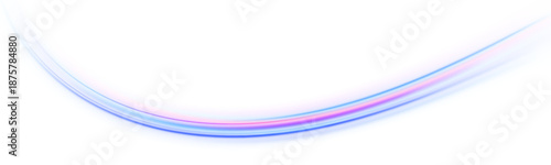 Futuristic neon purple and blue laser streaks flow along a city highway. Light trails and motion swirls create speed lines and energy flow across urban traffic. Vector illustration PNG.