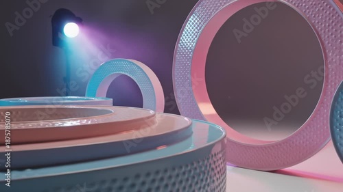 Abstract Round Shapes Rotating With Studio Lighting, Elegant Design