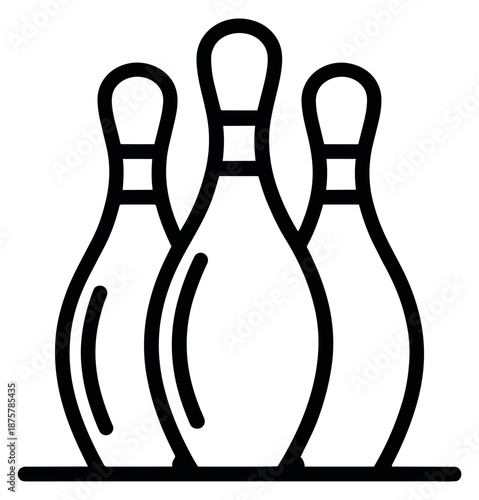 Line art bowling pin set featuring three pins on a lane for a game of bowling
