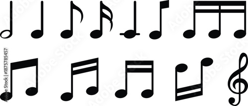 Music note flat icon set, Music key symbol. song bites. sound tone notes collection. Musical key silhouette sign group vector