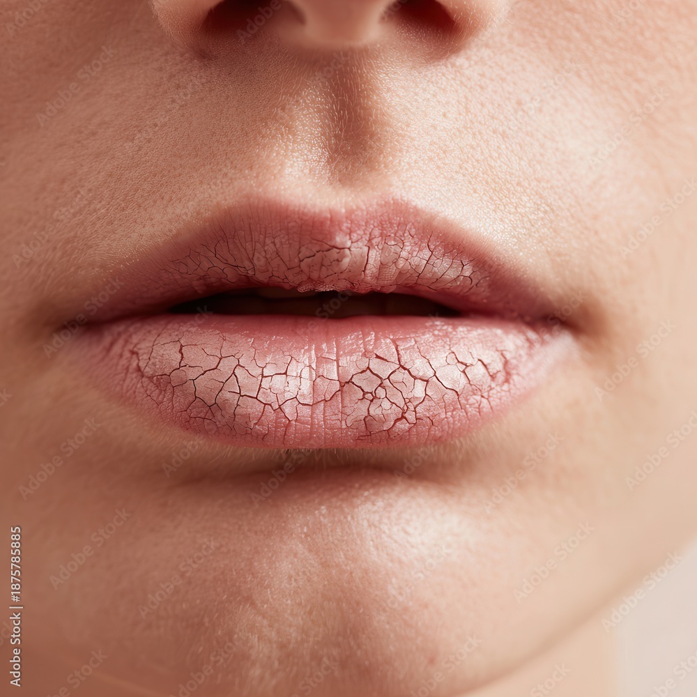 Fototapeta premium close-up of dry chapped lips with visible dehydration lines