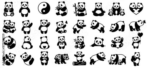 Panda Silhouette Clip-Art Pack – 25 Unique Vector Designs, Bamboo & Playful Poses