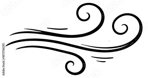 Hand drawn line art illustration of wind depicting flowing movement for weather designs
