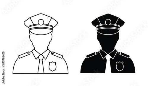 Vector illustrations of police officers in black and white colors