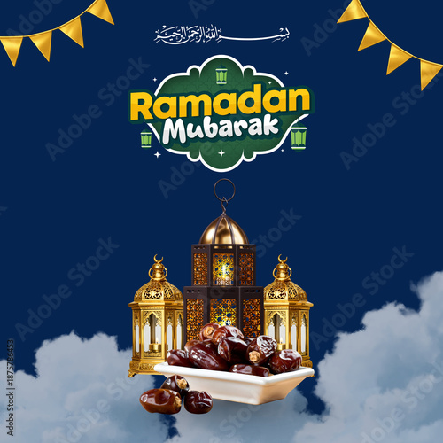 Ramadan Kareem 2026 Social Media Post Square Blue Islamic Theme