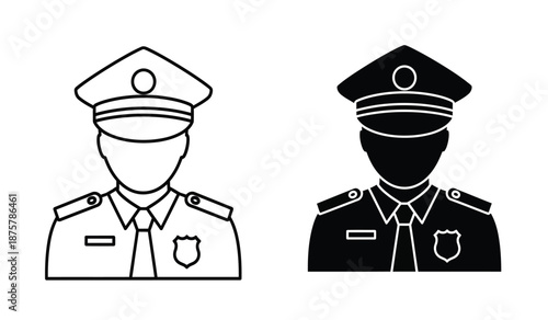 Two police officers in uniform with hat and badge