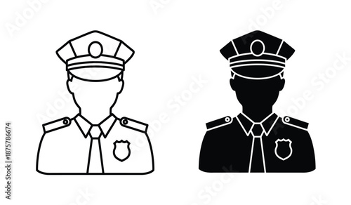 Two police officers in uniform with hat and badge