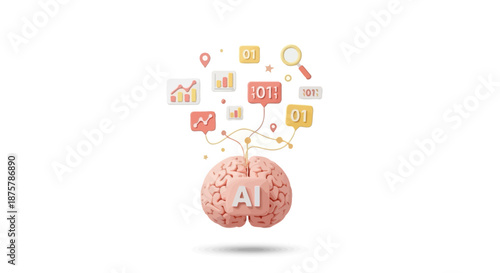Artificial intelligence concept with brain and data charts in 3d design