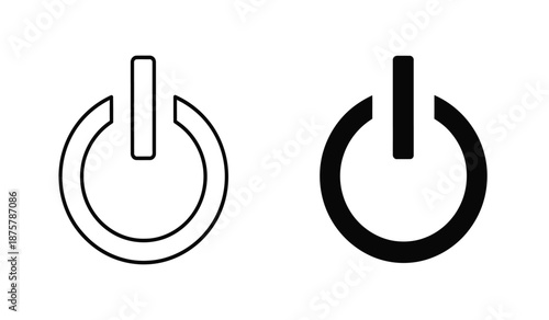 Vector power button icons in black and white for electronic devices and user interfaces