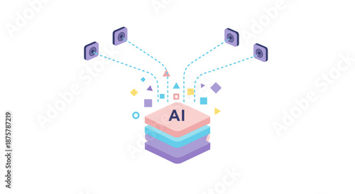 Ai data flow visualization with layered 3d abstract design