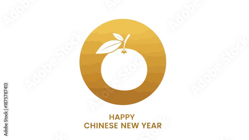Golden chinese new year illustration with tangerine symbol and festive greeting on white background