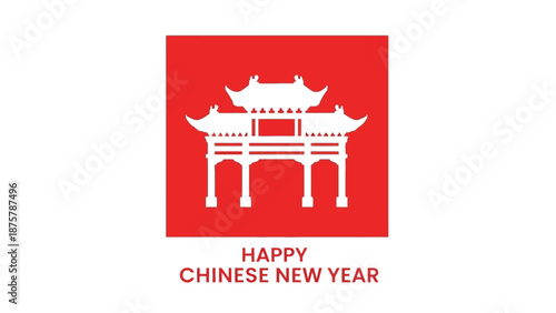 Traditional chinese gate with pagoda roof illustration for happy chinese new year celebration