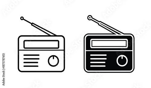 Two black and white radio icons with antennas on top
