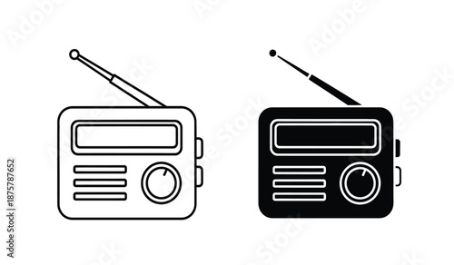 Two black and white radio icons with antennas on top