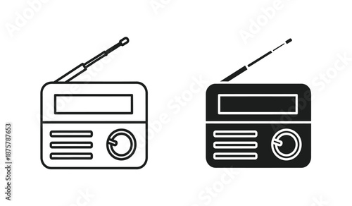 Two black and white radio icons with antennas on top
