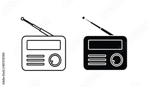 Two black and white radio icons with antennas