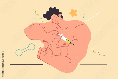 Man bodybuilder injects with anabolic steroids and steroids to quickly achieve athletic results