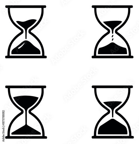 Line art hourglass icon set featuring hourglasses displaying time passing for digital design and concepts of time