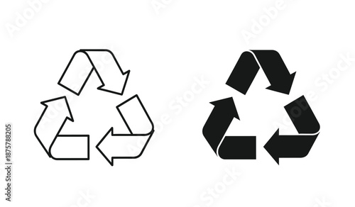 Recycling symbol icons in black and white for eco friendly and environmental concepts