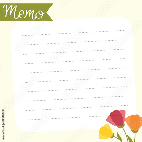 Spring memo paper with colorful flowers. Square template for note, sticker, to do list, diary, home or office.