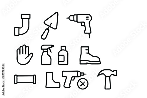 Illustration of various tools and equipment for industrial work and DIY projects