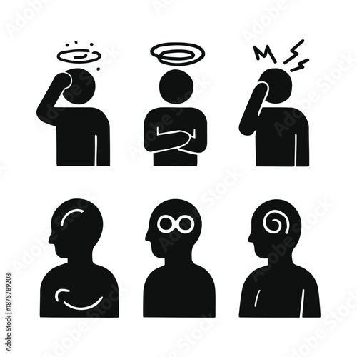 Illustration of various human emotions and thoughts depicted through simple black silhouettes on a white background