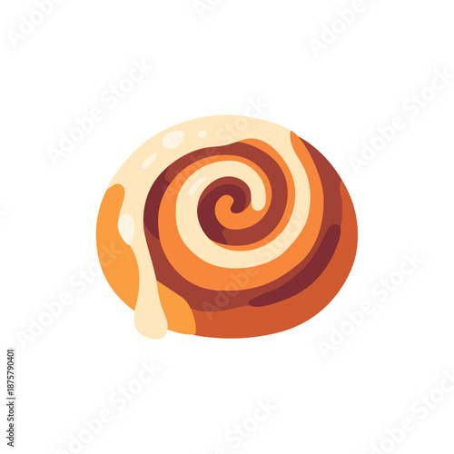 Cinnamon roll bun with icing swirl, flat style vector illustration