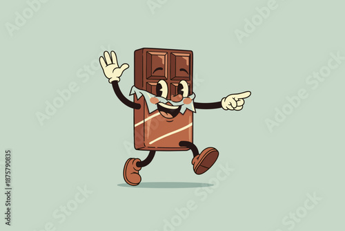 Retro Chocolate Bar Character Dancing Joyfully.