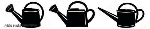 Silhouette watering can set featuring three distinct designs for gardening projects