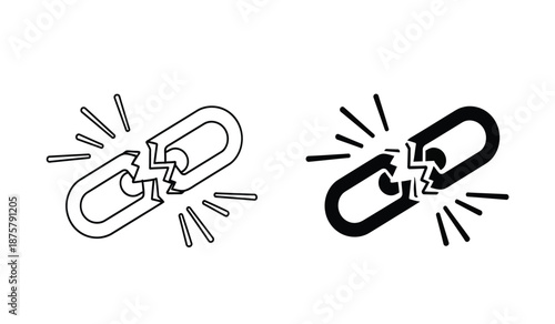 Two broken chain links with motion lines on a pure