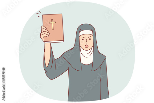 Woman nun from church shows holy bible in shock and swears because of violations of rules of conduct