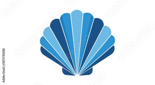 Symmetrical blue seashell with radiating ridges and fan shape shown in an elegant layered vector illustration.
