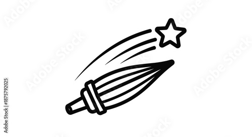 Stylized black and white line art illustration of a healthy vegetable okra or a soaring rocket ship trailing a bright star.