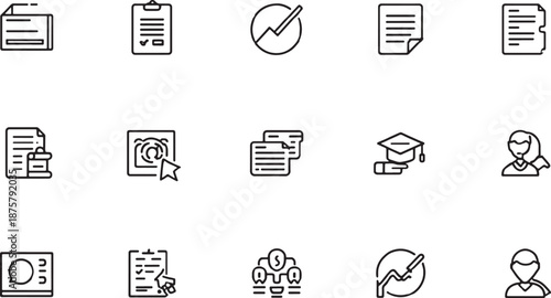 Set of minimalist business and education line icons perfect for web and mobile app interfaces isolated on white background