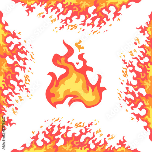 Burning Flame Border Frame with Fire Icon (Vector)