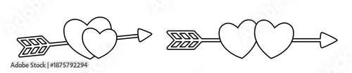 Valentine heart and arrow coloring pages.
Set of Valentine's Day love cupid arrow with heart outline with template.
Transparent background.