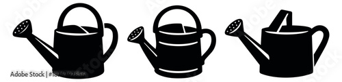Simple iconic watering can set featuring different styles for gardening and horticulture