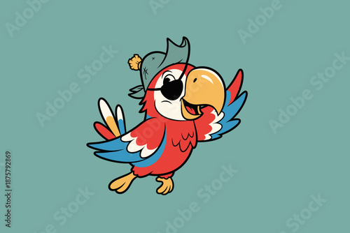 Cartoon Pirate Parrot with Eye Patch and Hat.