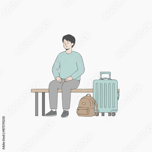Man Waiting with Luggage Illustration